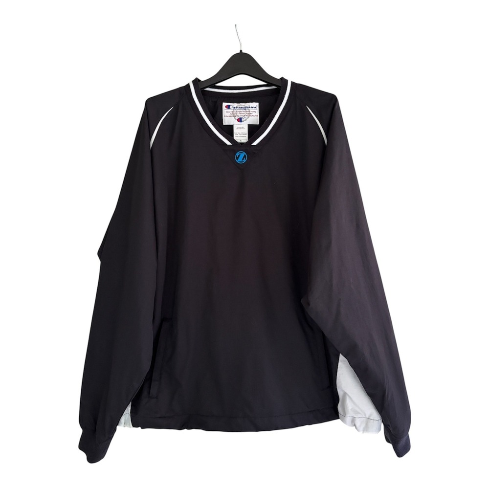 Champion Men's XL Black White Nylon Pullover Windbreaker Y2K Retro Athletic